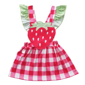 GSD0241夏季女孩女孩草莓红色格子背心连衣裙西部精品服装儿童女童裙