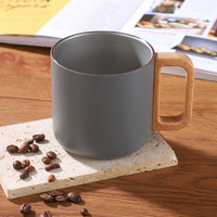 Mug à café en acier inoxydable 304 avec poignée en bois, tasse à café portable, design minimaliste moderne pour le camping en plein air
