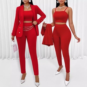 Hot Sale Casual Elegant Office Lady <b>Blazer</b> Suit Long Sleeve Jacket Ankle Pants Vest 3-Piece <b>Set</b> for Career Business Button - Product Image 3