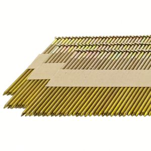 Clous de charpente à tête pleine ronde de 3 1/2 pouces, galvanisés à chaud (HDG), à tige annelée, à finition brillante et lisse, collés sur bande plastique, 21 degrés - Product Image 1