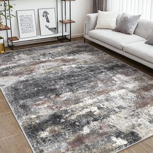 Alfombras Modernas Abstractas Lavables de 8x10, Alfombra Suave Antideslizante para Sala de Estar, Dormitorio Grande, Decoración del Hogar, Gris Oscuro - Product Image 1