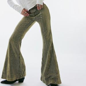 Pantalones de Mujer Estilo Nuevo para Otoño, Pantalones de Terciopelo Elásticos de Cintura Alta, Casuales, Anchos, con Corte de Campana, Pantalones Largos Elásticos - Product Image 1