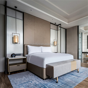King Size Hotel Bedroom Furniture Set Wooden <b>Bed</b> Frame With Upholstered Headboard Ottoman <b>Side</b> Table NightstandFor 3 Star Hotels - Product Image 1