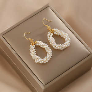 Pendientes de Perlas de Agua Dulce Hechos a Mano con Cuentas de Arroz Pequeñas, Joyería Tejida de Moda - Product Image 5