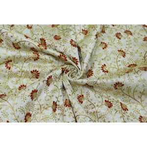 Triloki Flower Embroidery Organza <b>Fabric</b> Multicolor1 Poly Raw Silk Metallic Apparel Sari Sewing DIY Crafting By The Yard - Product Image 1