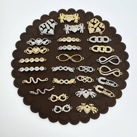 Pièces de motif cœur en or et argent mélangés, maillons connecteurs polis avec anneaux de jonction et cristaux CZ pour la fabrication de bijoux et de breloques