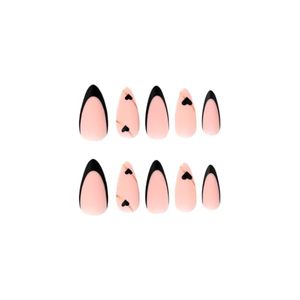 <span class=keywords><strong>Uñas</strong></span> <span class=keywords><strong>de</strong></span> prensa <span class=keywords><strong>de</strong></span> Punta francesa negra, <span class=keywords><strong>uñas</strong></span> con pegamento corto <span class=keywords><strong>de</strong></span> almendra, <span class=keywords><strong>diseño</strong></span> <span class=keywords><strong>de</strong></span> línea dorada, <span class=keywords><strong>uñas</strong></span> acrílicas reutilizables, cubierta completa, palo para dedo, Corazón - Product Image 5