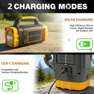 Linterna Solar de Emergencia Recargable, 300 Lúmenes, 8 Modos, Batería de 2000 mAh, LED USB, Portátil, Resistente al Agua IP54, Luz Cálida de 3500K - Product Image 3