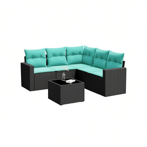 Conjunto de Sofás de Patio Residenciales de Ratán Sintético Negro, Muebles de Exterior de 6 Plazas con Cojines, Diseño Moderno Contemporáneo - Product Image 1