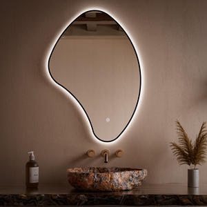 벽걸이 욕실 화장대 거울, 깨지지 않는 검정색 금속 프레임, 불규칙한 백라이트 욕실 거울 - Product Image 1