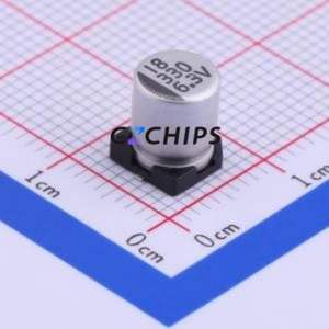 ตัวเก็บประจุแบบอิเล็กโทรไลต์อะลูมิเนียม SMD รุ่น VE-331M0JTR-0607, ขนาด D6.3xL7.7 มม., 330uF 20%, 6.3V, 6.3 มม. - Product Image 1