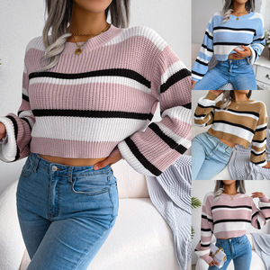 Suéter de Punto a Rayas Casual para <span class=keywords><strong>Mujer</strong></span>, Estilo Otoño Invierno, Manga Larga - Product Image 2