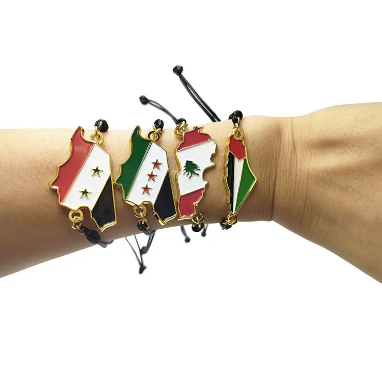 Custom Made Colour Marocco Syria Iraq Iran Lebanon Egypt Pakista Palestine Flag Map Bracelet