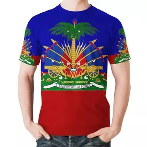 Promozionale T-Shirt Polo a buon mercato Unisex manica corta equipaggio nero haiziano T-Shirt abbigliamento bandiera Haiti per evento