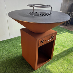 Barbecue a legna in acciaio Corten, braciere da esterno con griglia di cottura, stufa riscaldante in metallo effetto ruggine per patio e campeggio - Product Image 4