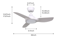Ventilateur de plafond à 3 pales de 36 pouces, design européen simple, moteur électrique, télécommande, lumière LED, moderne