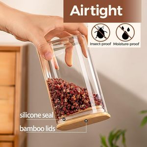 Clear Glass Microwavable Airtight Pressed Food Storage Container Bamboo Lids <b>Canister</b> <b>Set</b> for Kitchen Use Pasta Flour Cereal - Product Image 3