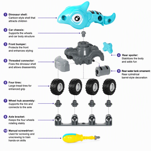 Camion jouet dinosaure bleu QS DIY en plastique, camion de <span class=keywords><strong>dessin</strong></span> <span class=keywords><strong>animé</strong></span> à visser pour enfants - Product Image 6