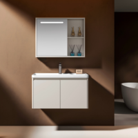 Meuble de salle de bain moderne français de luxe avec miroir intelligent, ensemble vasque en céramique, fixation murale créative en acier inoxydable à double porte