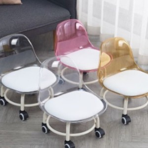 Acrylic Caster <b>Stool</b> <b>With</b> White Cushion For Home And Sofa Use Adult Child Size Round Seat <b>With</b> <b>Wheels</b> - Product Image 1
