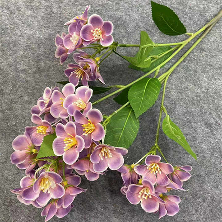 Artificial Six-Forks Malus Spectabilis Silk Apple Blossom Tree Branch Long Stem Aritificial Begonia Flower for Christmas Easter