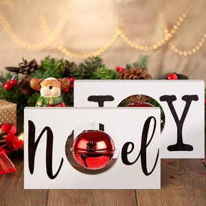 3 pcs Christmas khối gỗ dấu hiệu: niềm vui tuyết Noel centerpieces với chuông, mộc mạc trang trại tầng khay trang trí cho kỳ nghỉ bên - Product Image 1