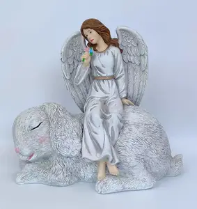 Atacado Resina Moderna Sentado Anjo Estátua Estatueta Do Anjo Com Coelho Bonito Para Decoração Home Presentes