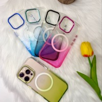 Dagelijks te gebruiken magnetische TPU hoes voor iPhone 17 16 15 Pro Max, transparante gradiënt shell met metalen hardware en verborgen schokdempende strip