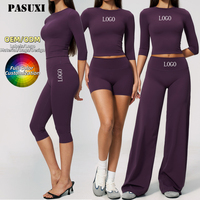 PASUXI Ensemble de Sport Yoga Haute Qualité pour Femme – Haut à Manches Longues et Legging de Course – Tenue de Fitness et de Yoga
