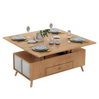 Table basse et de salle à manger multifonctionnelle de style nordique du milieu du siècle, avec rangement et design pliable pour petits appartements, en bois massif