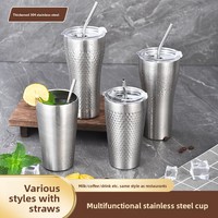 Bouteille d'eau isotherme en acier inoxydable 304, finition martelée rétro, double paroi, moderne et minimaliste, avec paille, pour restaurant et thé
