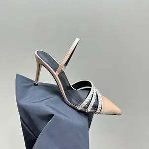 Zapatos de oficina de marca de alta calidad, zapatos de tacón alto con diamantes de imitación a la moda, sandalias de diseñador para mujer, zapatos de tacón alto sexis