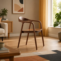 Fauteuil en bois MULIGNA de style mid-century, chaise de salle à manger en bois massif avec dossier et accoudoirs courbes pour la maison, la salle à manger, le restaurant, le salon