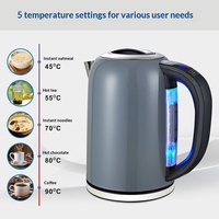 Bouilloire électrique sans fil en acier inoxydable 304 de 1,7 L, 1500 W, chauffe rapide, contrôle numérique, arrêt automatique, affichage LED isolé, K013