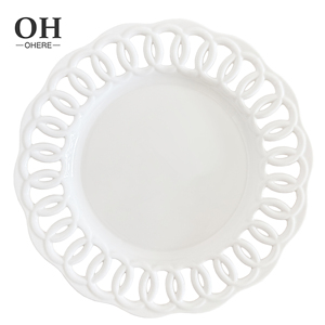 Ohere-Nouvelle assiette en porcelaine blanche, ensemble <span class=keywords><strong>de</strong></span> vaisselle en dentelle creuse blanche pour banquets <span class=keywords><strong>de</strong></span> mariage, service alimentaire à louer - Product Image 2