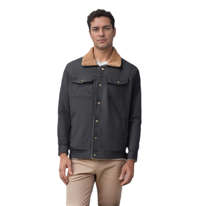 Mens Button Front <b>Jacket</b> Faux Shearling Collar Casual <b>Winter</b> Style - Product Image 1