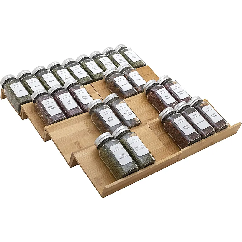 Wholesale Bamboo Spice Drawer Organizer 4 Tiers Kitchen Seasoning Movable Storage Rack 36 Jars Spice Rack Organizers