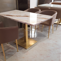 Plateaux de table à manger rectangulaires en marbre beige Vente en gros Socle en acier inoxydable doré