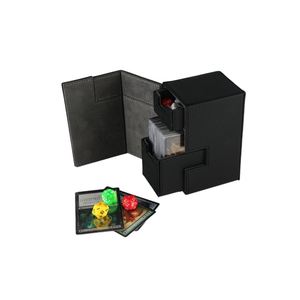 Boîte à cartes portable en cuir PU avec 2 tiroirs, plateau à dés et support magnétique pour jeux de société et cartes de stratégie - Product Image 1