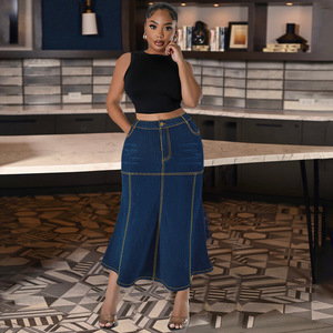 POVTY-<span class=keywords><strong>Jupe</strong></span> <span class=keywords><strong>longue</strong></span> <span class=keywords><strong>en</strong></span> denim, extensible, douce, <span class=keywords><strong>évasée</strong></span>, ligne A, paillettes, à volants, taille naturelle, maxi - Product Image 3