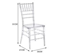 Chaise Chiavari en acrylique transparent en gros pour la location – Résine cristalline pour banquets d'hôtel, mariages et événements en extérieur