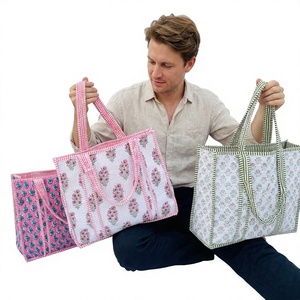 Juego de 3 Bolsas de Mano Acolchadas de Algodón Hechas a Mano, Bordadas, con Cierre Abierto, Ecológicas, Reutilizables, para Todas las Temporadas, para Compras Diarias, de Hombro - Product Image 1