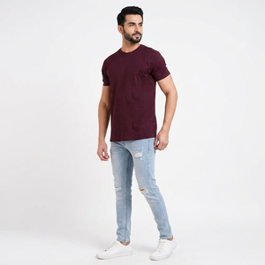 T-shirt en coton pour homme, coupe ajustée, logo promotionnel de l'entreprise, OEM personnalisé, couleur marron et blanc - Product Image 1