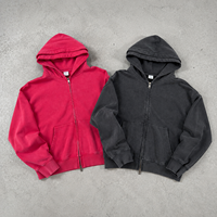 Sweat-shirt à capuche double zippé vintage délavé personnalisé avec logo, en coton épais, coupe ample, style streetwear pour homme