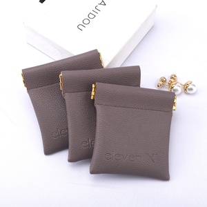 8*8 Cm Custom Logo Pu Leather Jewelry Pouch Cosmetic <b>Mini</b> Watch Ring Packaging Bag Storage Gift Leather Pouch - Product Image 5