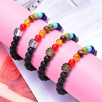 Pierre de guérison en cristal de lave naturelle, 7 chakras, patte de chien, Bracelets en perles, Yoga, élastique, pêche, cœur, 8mm
