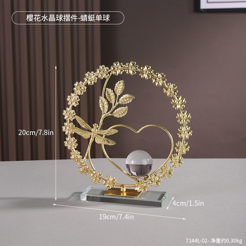 7144L-02-ลูกแก้วคริสตัลลายดอกซากุระ-ลูกเดี่ยวลายแมลงปอ