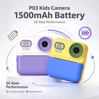 Appareil photo instantané pour enfants P03, double objectif, écran IPS 2,4 pouces, 1300 mAh, impression thermique couleur et noir et blanc avec Type-C