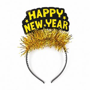 Happy Tinsel Hair Hoop <b>Gold</b> Silver Glitter Letter <b>Headband</b> New Year Eve Party Decoration - Product Image 3