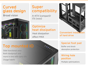 Caja de Ordenador para Juegos Jungle Leopard AC-01 Mid Tower ATX, Panel Lateral de Vidrio Templado Curvo, Frente de Malla de Acero y Aleación de Aluminio, USB - Product Image 6